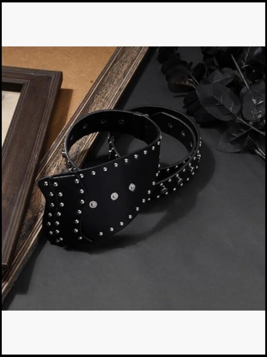 Vintage Punk Leather Cinch Belt Chunky Metal Buckle 80s Goth Costume Western
